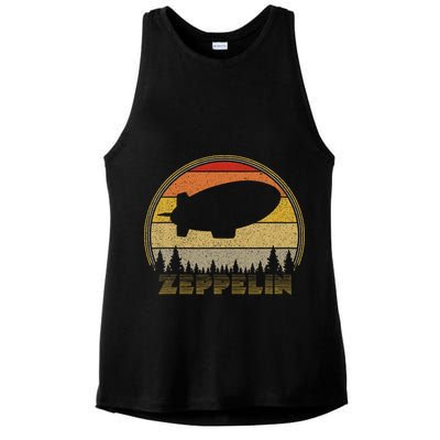 Zeppelin Retro Vintage Sunset 70s 80s Distressed Dirigible Ladies PosiCharge Tri-Blend Wicking Tank