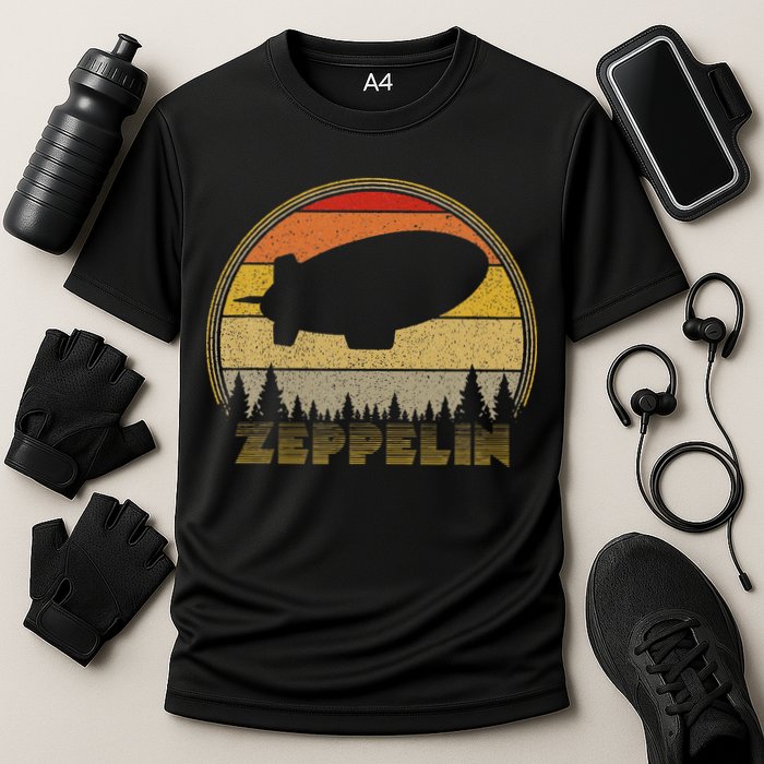 Zeppelin Retro Vintage Sunset 70s 80s Distressed Dirigible Performance Shirt