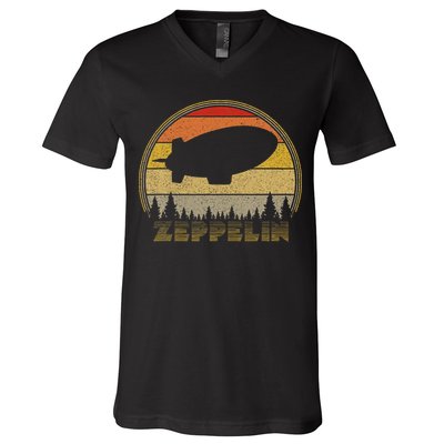Zeppelin Retro Vintage Sunset 70s 80s Distressed Dirigible V-Neck T-Shirt