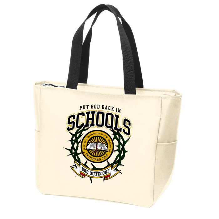 Zach Rushing Wearing Put God Back In Schools Zip Tote Bag