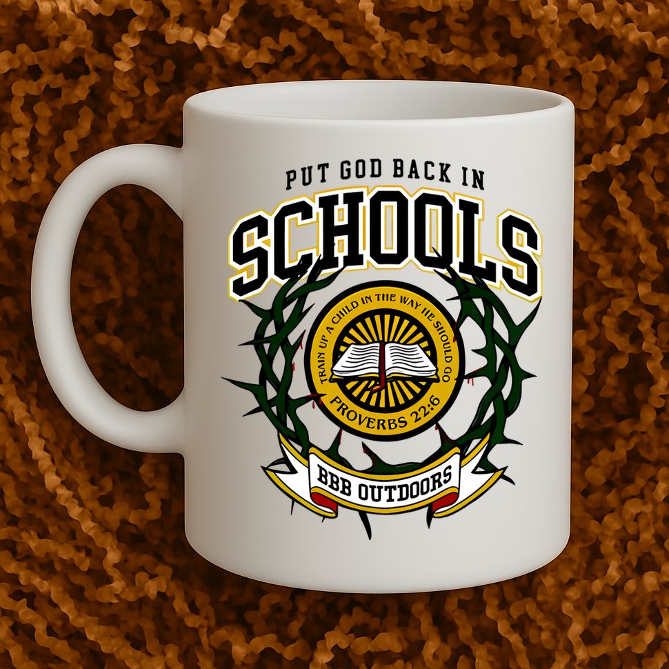 Zach Rushing Wearing Put God Back In Schools Mug
