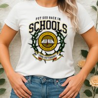 Zach Rushing Wearing Put God Back In Schools Womens T-Shirt