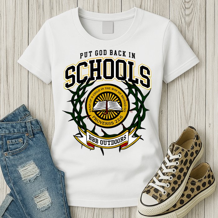 Zach Rushing Wearing Put God Back In Schools Womens T-Shirt