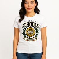 Zach Rushing Wearing Put God Back In Schools Womens T-Shirt