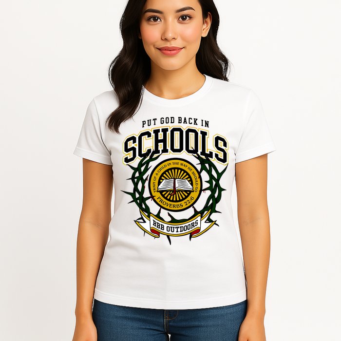 Zach Rushing Wearing Put God Back In Schools Womens T-Shirt