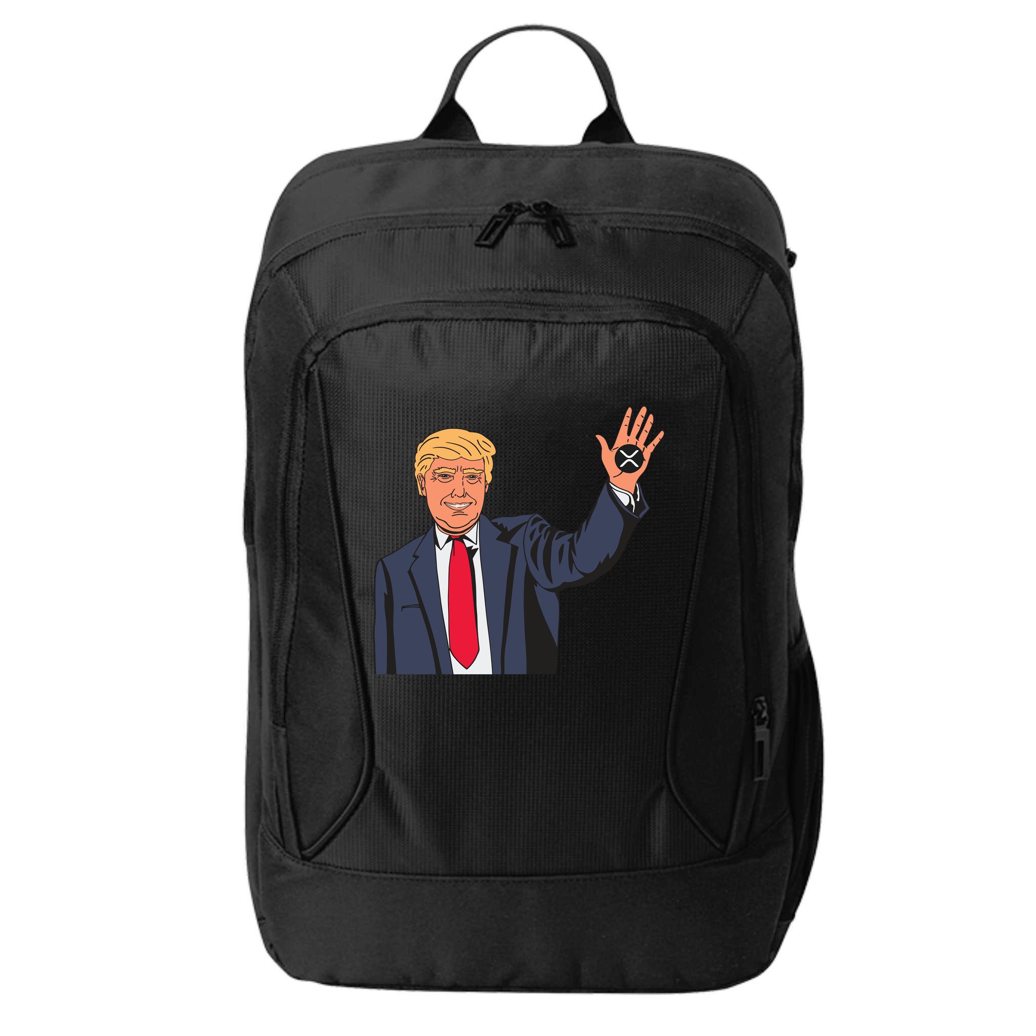 Zach Rector Wearing Trump Xrp City Backpack