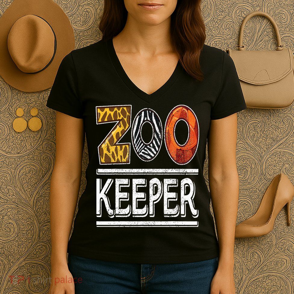 Zookeeper Safari Costume Adult Animal Print Zoo Keeper Women's V-Neck T-Shirt