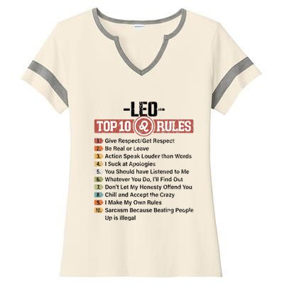 Zodiac Sign Funny Top 10 Rules Of Leo Graphic Ladies Halftime Notch Neck Tee