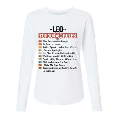 Zodiac Sign Funny Top 10 Rules Of Leo Graphic Womens Cotton Relaxed Long Sleeve T-Shirt