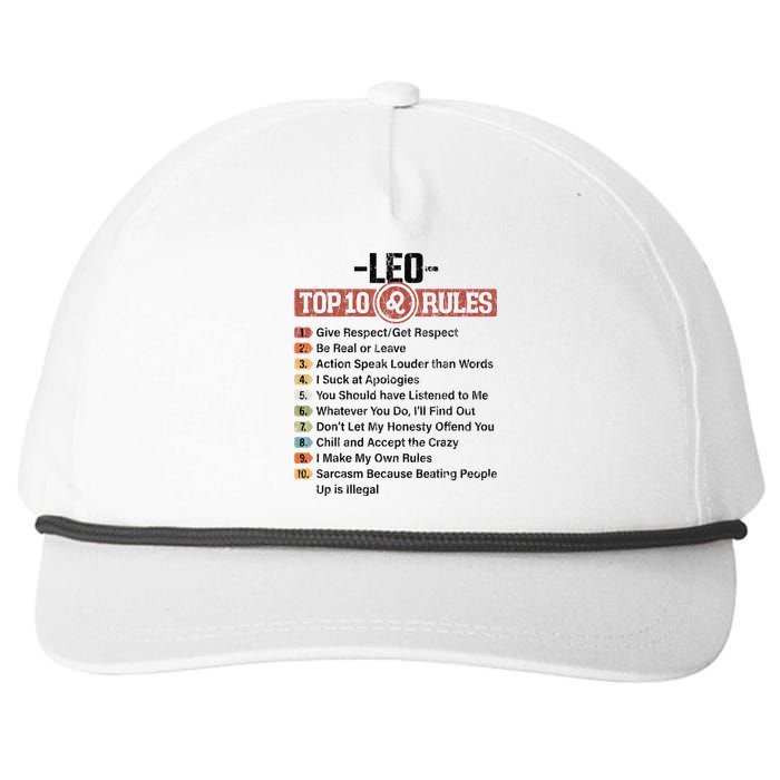 Zodiac Sign Funny Top 10 Rules Of Leo Graphic Snapback Five-Panel Rope Hat