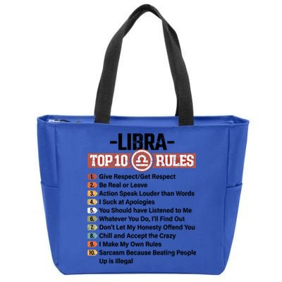 Zodiac Sign Funny Top 10 Rules Of Libra Graphic Gift Zip Tote Bag