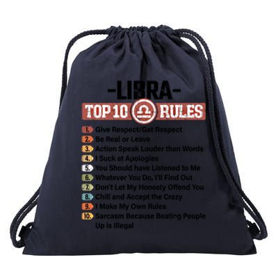 Zodiac Sign Funny Top 10 Rules Of Libra Graphic Gift Drawstring Bag