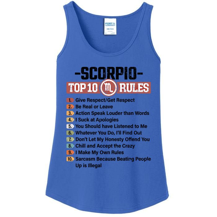 Zodiac Sign Funny Top 10 Rules Of Scorpio Graphic Gift Ladies Essential Tank