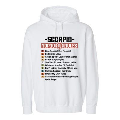 Zodiac Sign Funny Top 10 Rules Of Scorpio Graphic Gift Garment-Dyed Fleece Hoodie