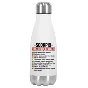 Zodiac Sign Funny Top 10 Rules Of Scorpio Graphic Gift Stainless Steel Insulated Water Bottle