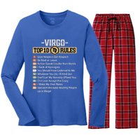 Zodiac Sign Funny Top 10 Rules Of Virgo Graphic Gift Women's Long Sleeve Flannel Pajama Set 