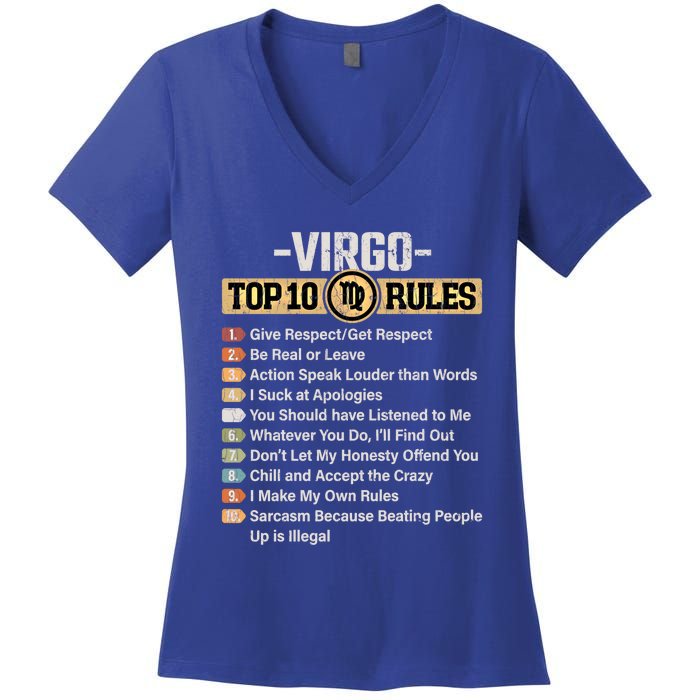 Zodiac Sign Funny Top 10 Rules Of Virgo Graphic Gift Women's V-Neck T-Shirt