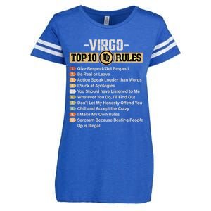 Zodiac Sign Funny Top 10 Rules Of Virgo Graphic Gift Enza Ladies Jersey Football T-Shirt