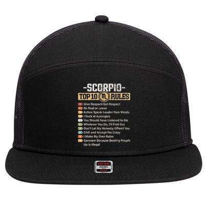 Zodiac Sign Funny Top 10 Rules Of Scorpio 7 Panel Mesh Trucker Snapback Hat