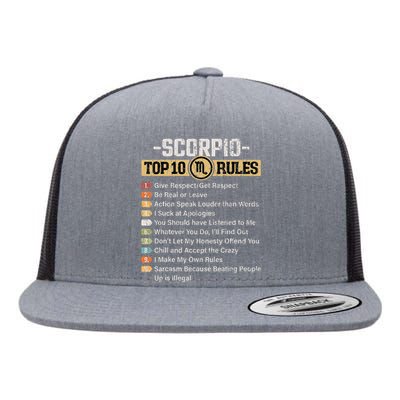 Zodiac Sign Funny Top 10 Rules Of Scorpio Flat Bill Trucker Hat