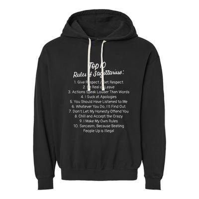 Zodiac Sign Funny Top 10 Rules Of Sagittarius Garment-Dyed Fleece Hoodie