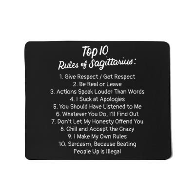 Zodiac Sign Funny Top 10 Rules Of Sagittarius Mousepad