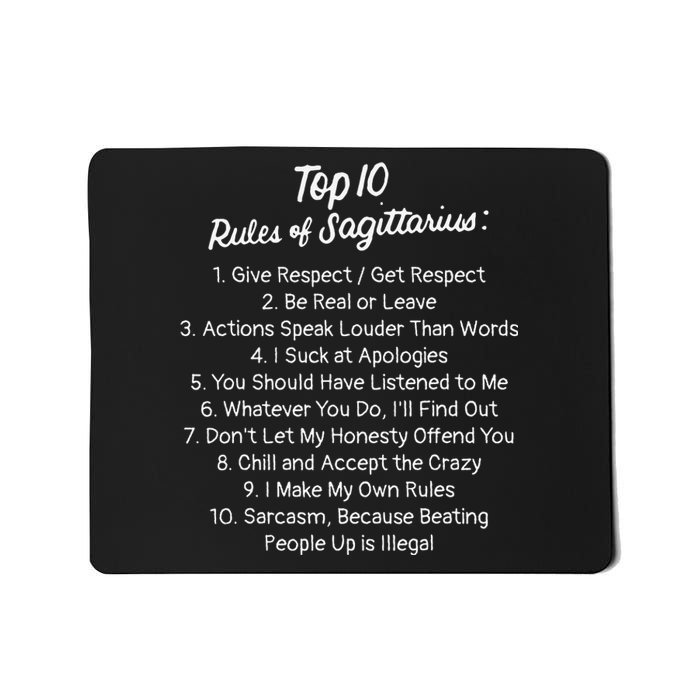 Zodiac Sign Funny Top 10 Rules Of Sagittarius Mousepad