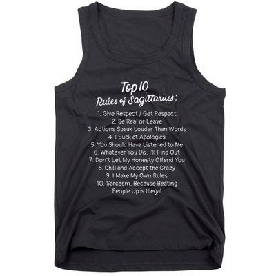 Zodiac Sign Funny Top 10 Rules Of Sagittarius Tank Top