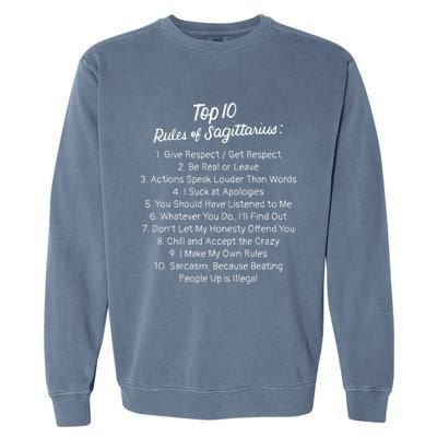 Zodiac Sign Funny Top 10 Rules Of Sagittarius Garment-Dyed Sweatshirt