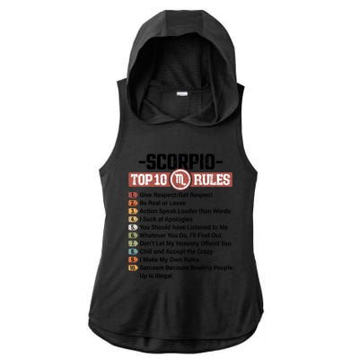 Zodiac Sign Funny Top 10 Rules Of Scorpio Graphic Gift Ladies PosiCharge Tri-Blend Wicking Draft Hoodie Tank