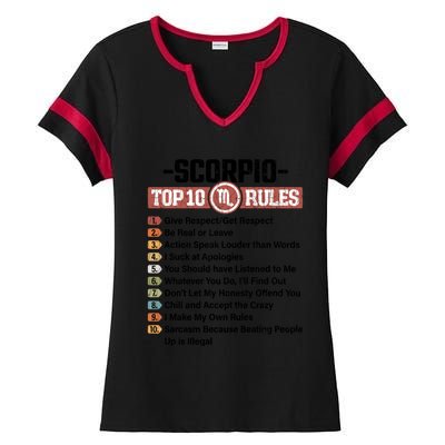 Zodiac Sign Funny Top 10 Rules Of Scorpio Graphic Gift Ladies Halftime Notch Neck Tee