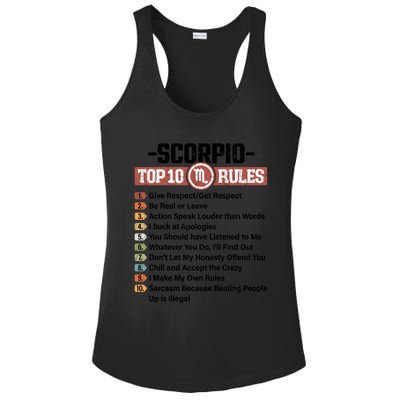 Zodiac Sign Funny Top 10 Rules Of Scorpio Graphic Gift Ladies PosiCharge Competitor Racerback Tank