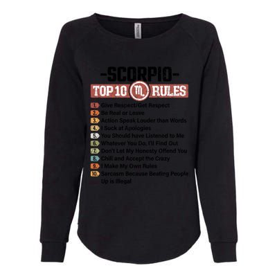 Zodiac Sign Funny Top 10 Rules Of Scorpio Graphic Gift Womens California Wash Sweatshirt