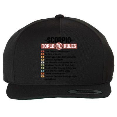 Zodiac Sign Funny Top 10 Rules Of Scorpio Graphic Gift Wool Snapback Cap