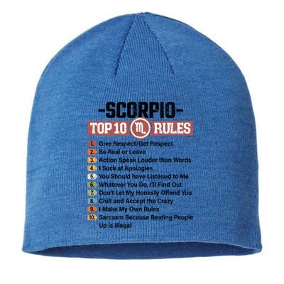 Zodiac Sign Funny Top 10 Rules Of Scorpio Graphic Gift Sustainable Beanie