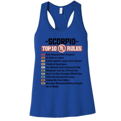 Zodiac Sign Funny Top 10 Rules Of Scorpio Graphic Gift Women's Racerback Tank