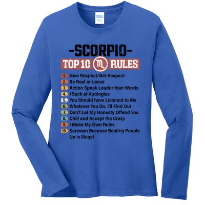 Zodiac Sign Funny Top 10 Rules Of Scorpio Graphic Gift Ladies Long Sleeve Shirt