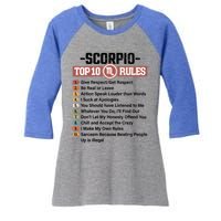 Zodiac Sign Funny Top 10 Rules Of Scorpio Graphic Gift Women's Tri-Blend 3/4-Sleeve Raglan Shirt