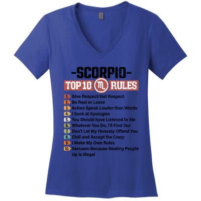 Zodiac Sign Funny Top 10 Rules Of Scorpio Graphic Gift Women's V-Neck T-Shirt