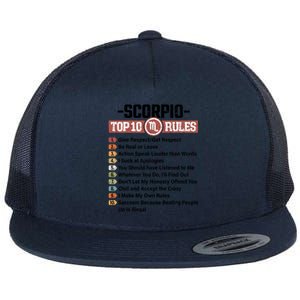 Zodiac Sign Funny Top 10 Rules Of Scorpio Graphic Gift Flat Bill Trucker Hat