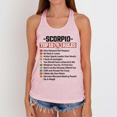 Zodiac Sign Funny Top 10 Rules Of Scorpio Graphic Gift Women's Knotted Racerback Tank