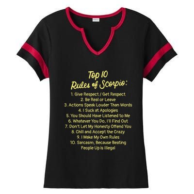 Zodiac Sign Funny Top 10 Rules Of Scorpio Gift Ladies Halftime Notch Neck Tee