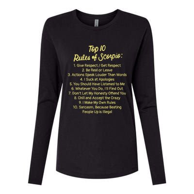 Zodiac Sign Funny Top 10 Rules Of Scorpio Gift Womens Cotton Relaxed Long Sleeve T-Shirt