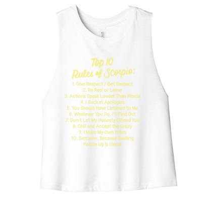 Zodiac Sign Funny Top 10 Rules Of Scorpio Gift Women's Racerback Cropped Tank