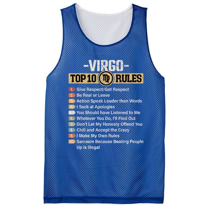 Zodiac Sign Funny Top 10 Rules Of Virgo Graphic Gift Mesh Reversible Basketball Jersey Tank