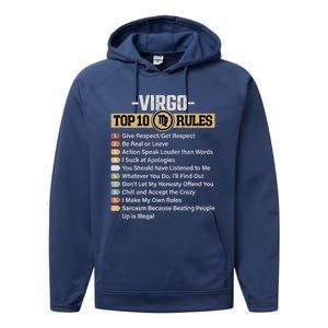 Zodiac Sign Funny Top 10 Rules Of Virgo Graphic Gift Performance Fleece Hoodie