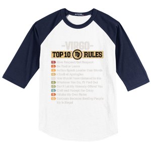 Zodiac Sign Funny Top 10 Rules Of Virgo Graphic Gift Baseball Sleeve Shirt