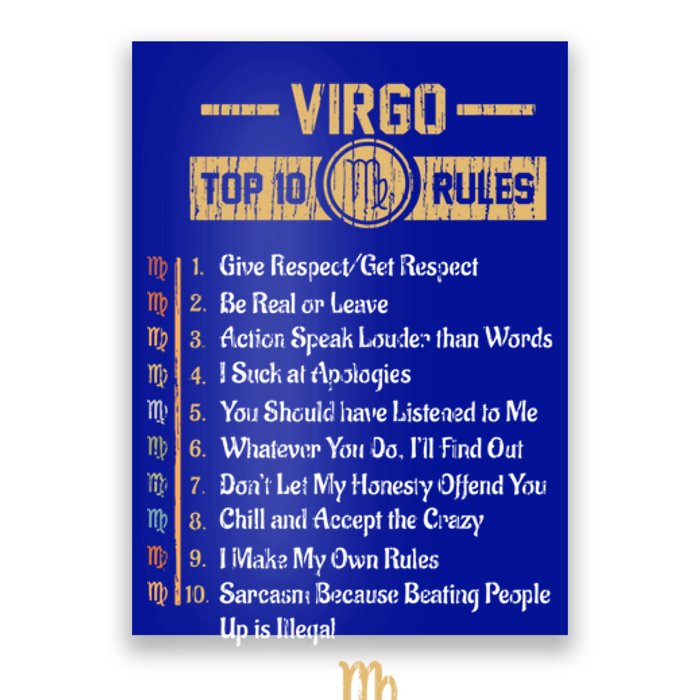 Zodiac Sign Funny Top 10 Rules Of Virgo Horoscope Birthday Great Gift Poster