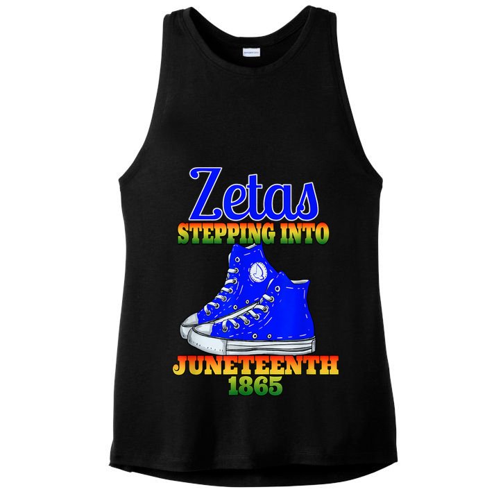 Zetas Stepping Into Juneteenth 1865 Finer Sisterhoods Line Ladies PosiCharge Tri-Blend Wicking Tank