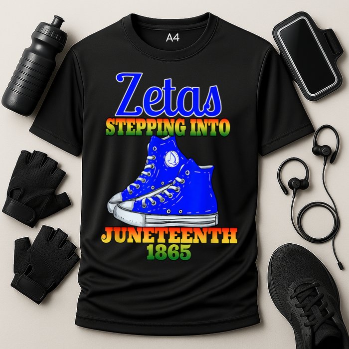 Zetas Stepping Into Juneteenth 1865 Finer Sisterhoods Line Cooling Performance Crew T-Shirt